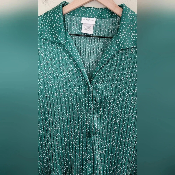 VTG Jaclyn Smith Womens‎ Satin Plisse Top Size Large Green Gray Blouse Retro - Picture 8 of 9